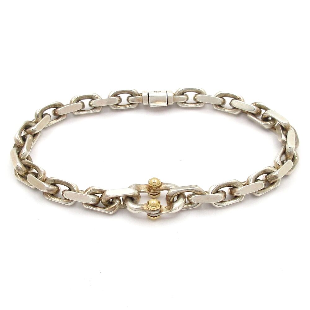 Tiffany & Co. Makers Narrow Chain Bracelet Silver 18K Yellow Gold